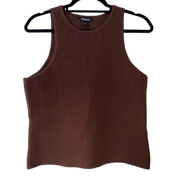 Express Ribbed High Neck Sweater Tank in Potting Soil racerback dark brown L - Picture 1 of 10
